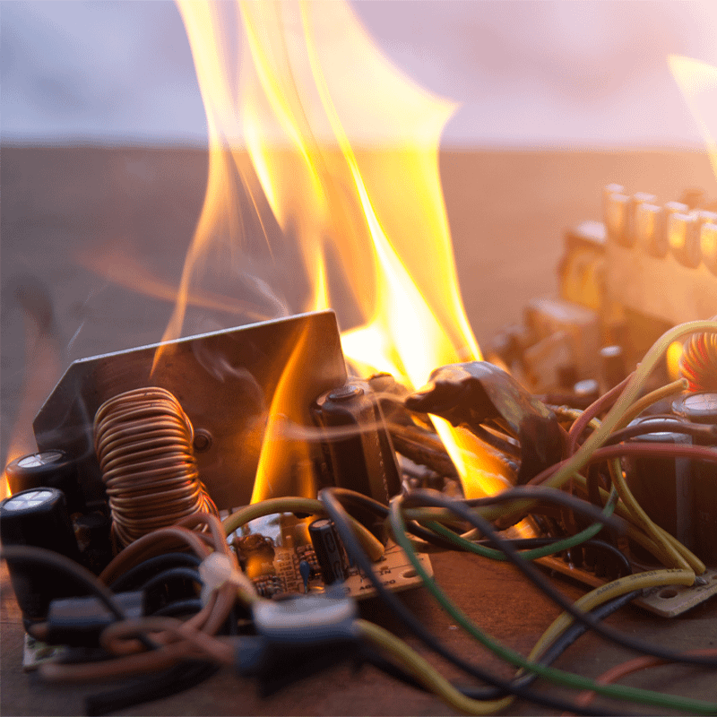 electrical components on fire