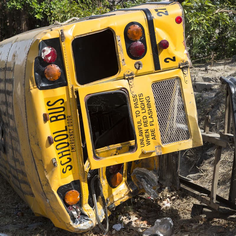 School bus on its side after accident